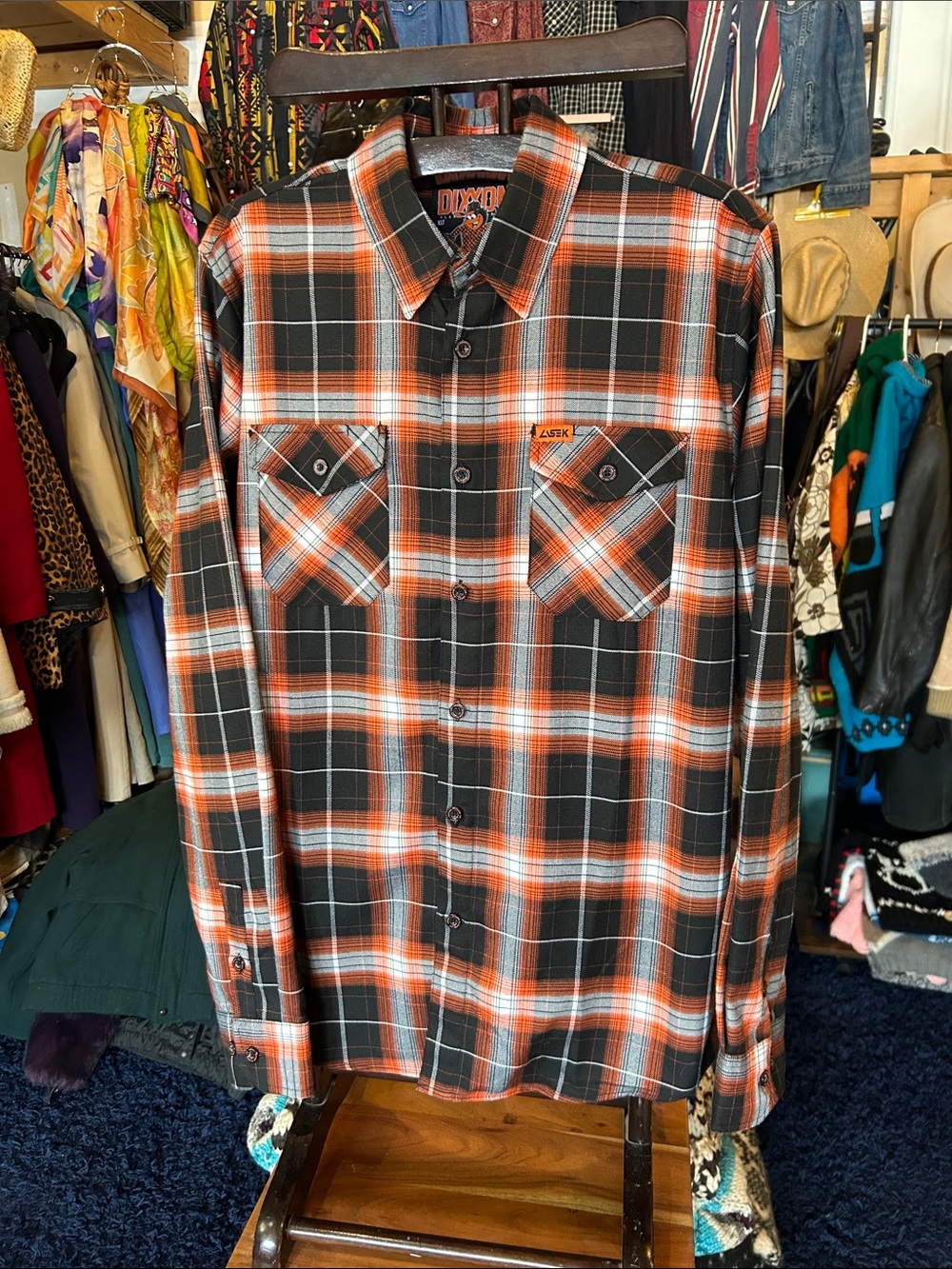 DIXXON Orange and Black Plaid Long-Sleeve Button-Up Shirt